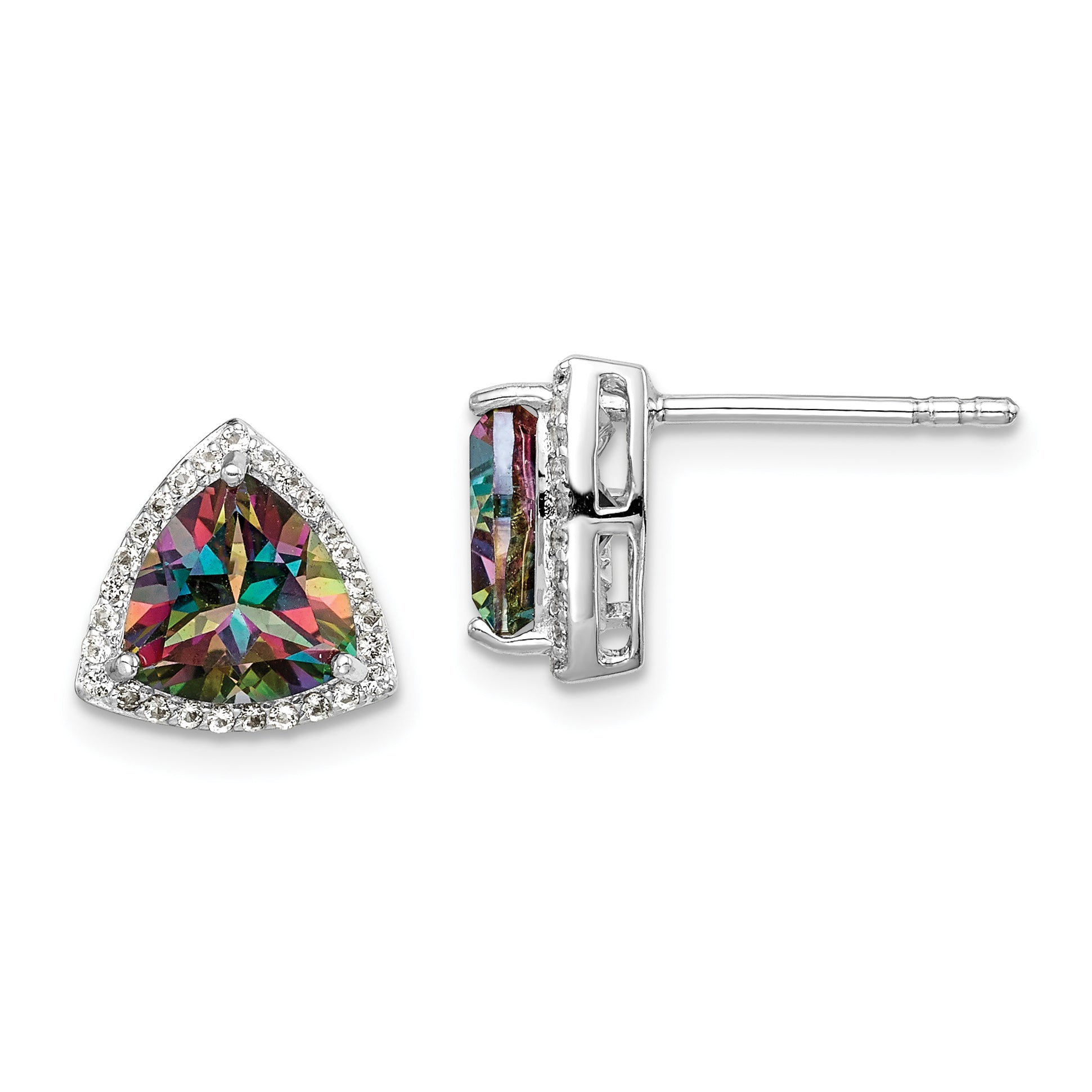 Sterling Silver Rhodium-plated Trillion Mystic Fire/White Topaz Earrings Main image