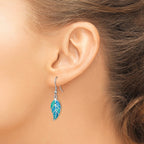 Created Blue Opal Leaf Dangle Earrings in Sterling Silver - Sophia Jewelers