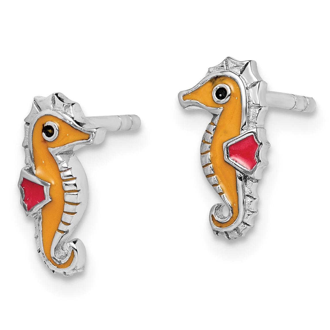 Sterling Silver Rhodium-plated Children's Polished and Multi-color Enameled Seahorse Post Earrings Secondary image