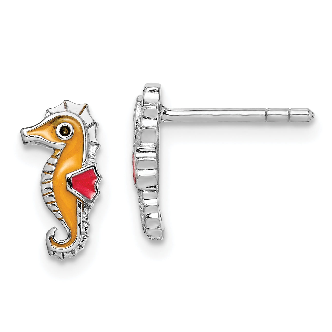 Sterling Silver Rhodium-plated Children's Polished and Multi-color Enameled Seahorse Post Earrings Main image