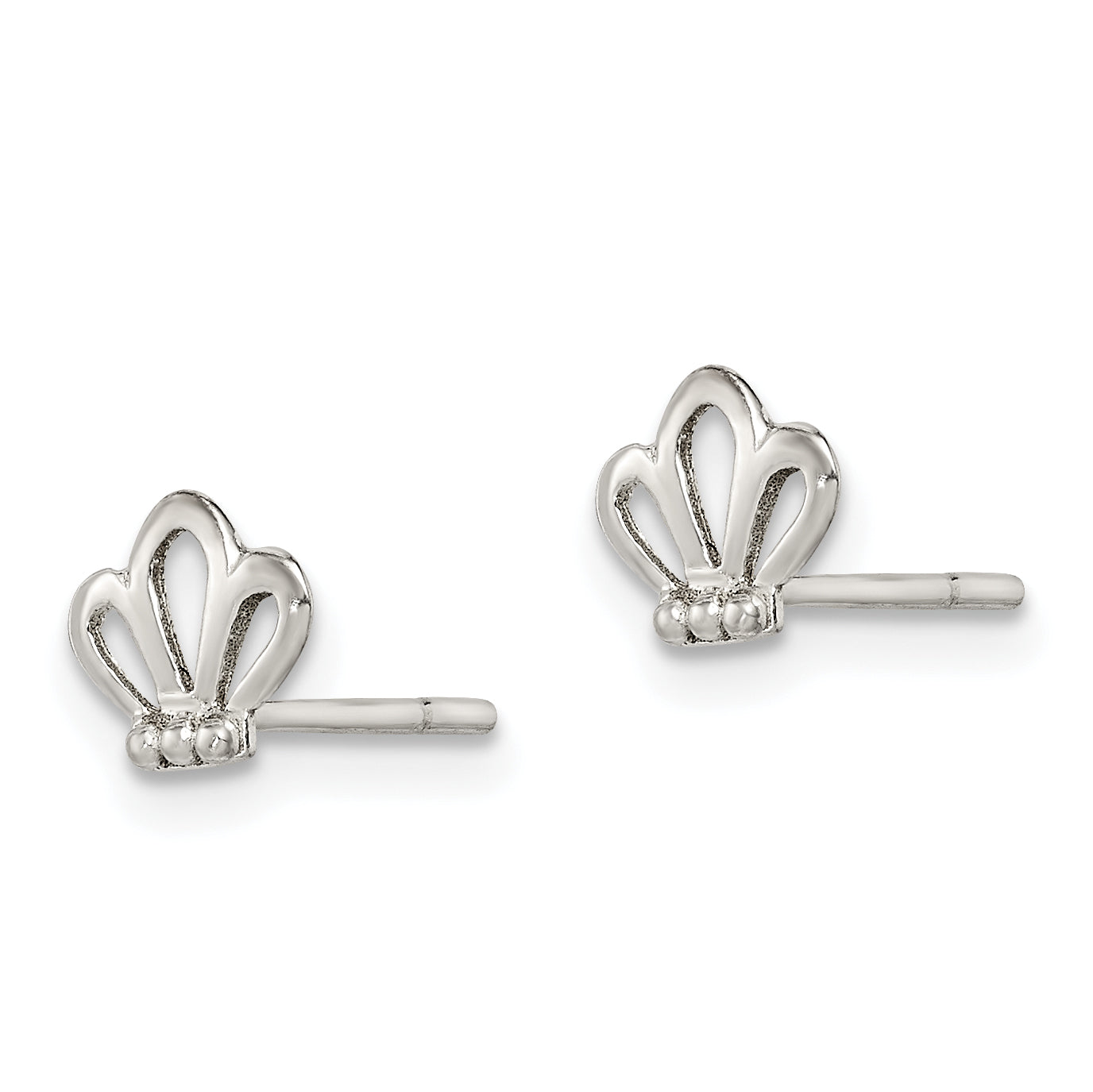 Sterling Silver Polished & Beaded Tiara Children's Post Earrings Secondary image