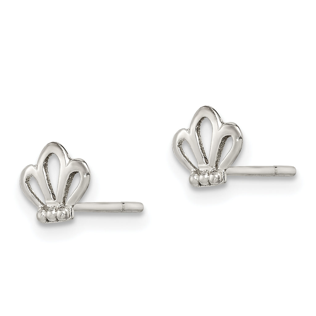 Sterling Silver Polished & Beaded Tiara Children's Post Earrings