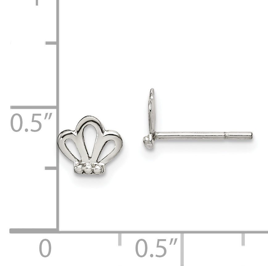 Sterling Silver Polished & Beaded Tiara Children's Post Earrings
