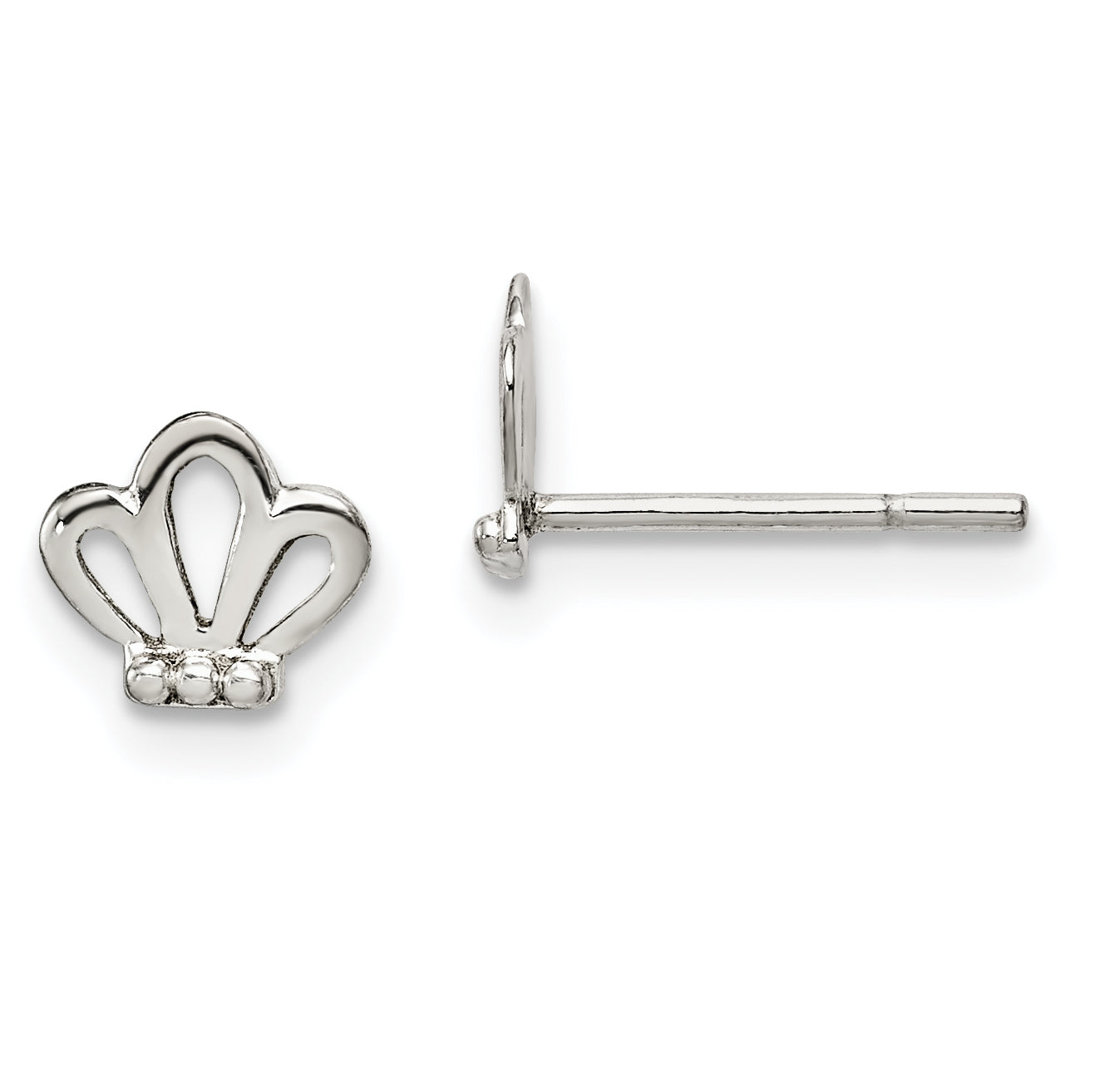 Sterling Silver Polished & Beaded Tiara Children's Post Earrings