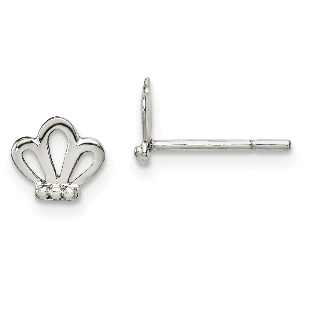 Sterling Silver Polished & Beaded Tiara Children's Post Earrings