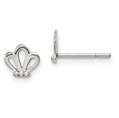 Sterling Silver Polished & Beaded Tiara Children's Post Earrings