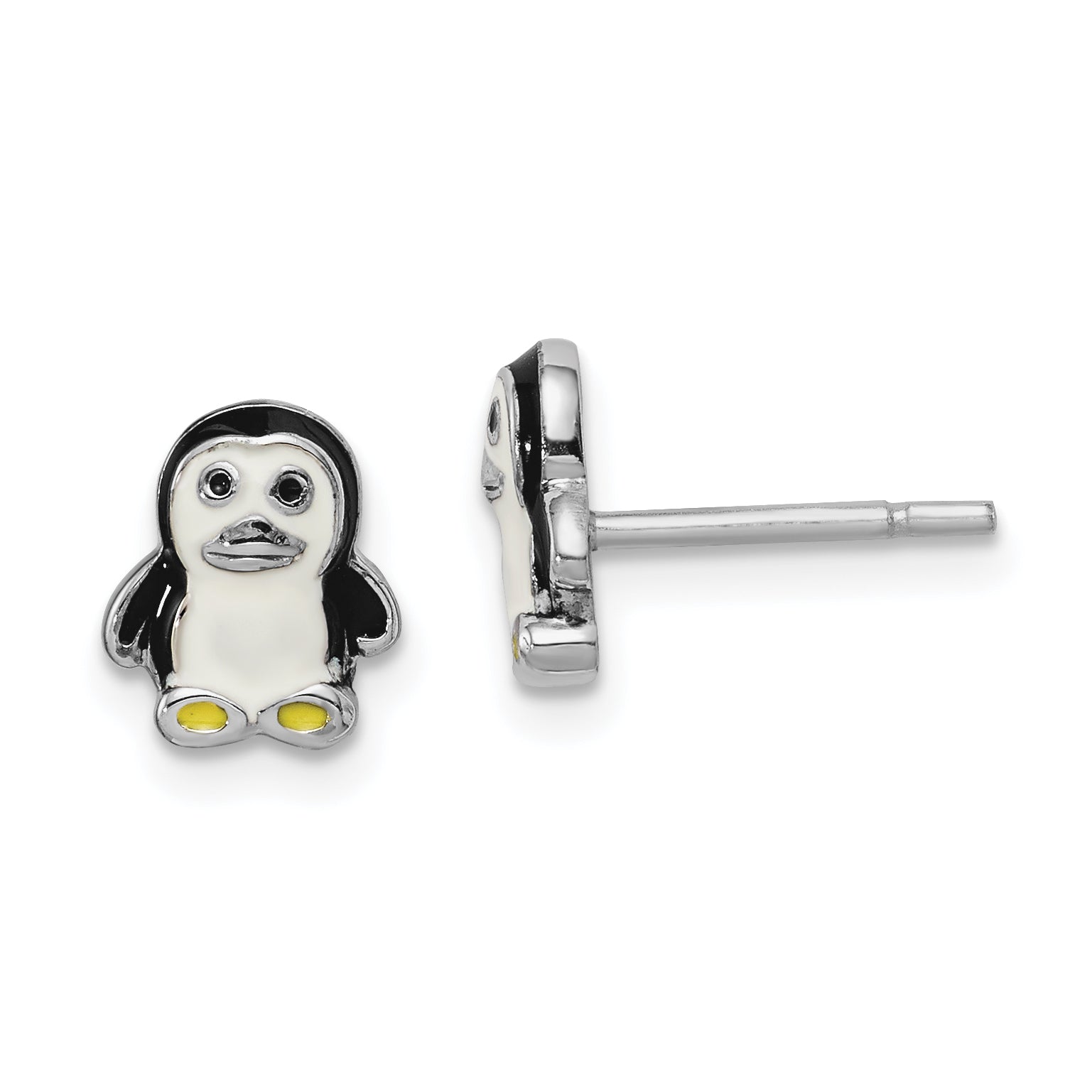Sterling Silver Rhodium-plated Polished Multi-color Enameled Penguin Children's Post Earrings Main image