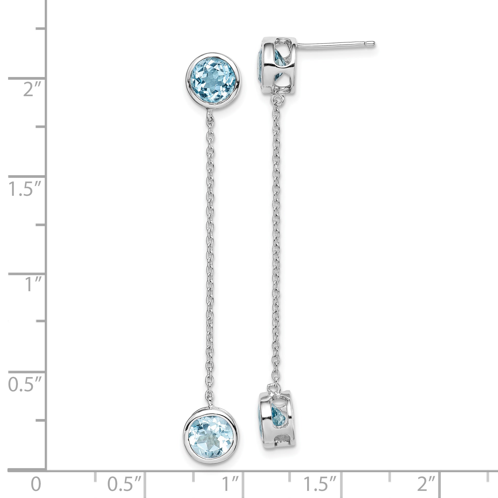 Sterling Silver Rhodium-plated Blue Topaz Chain Post Dangle Earrings