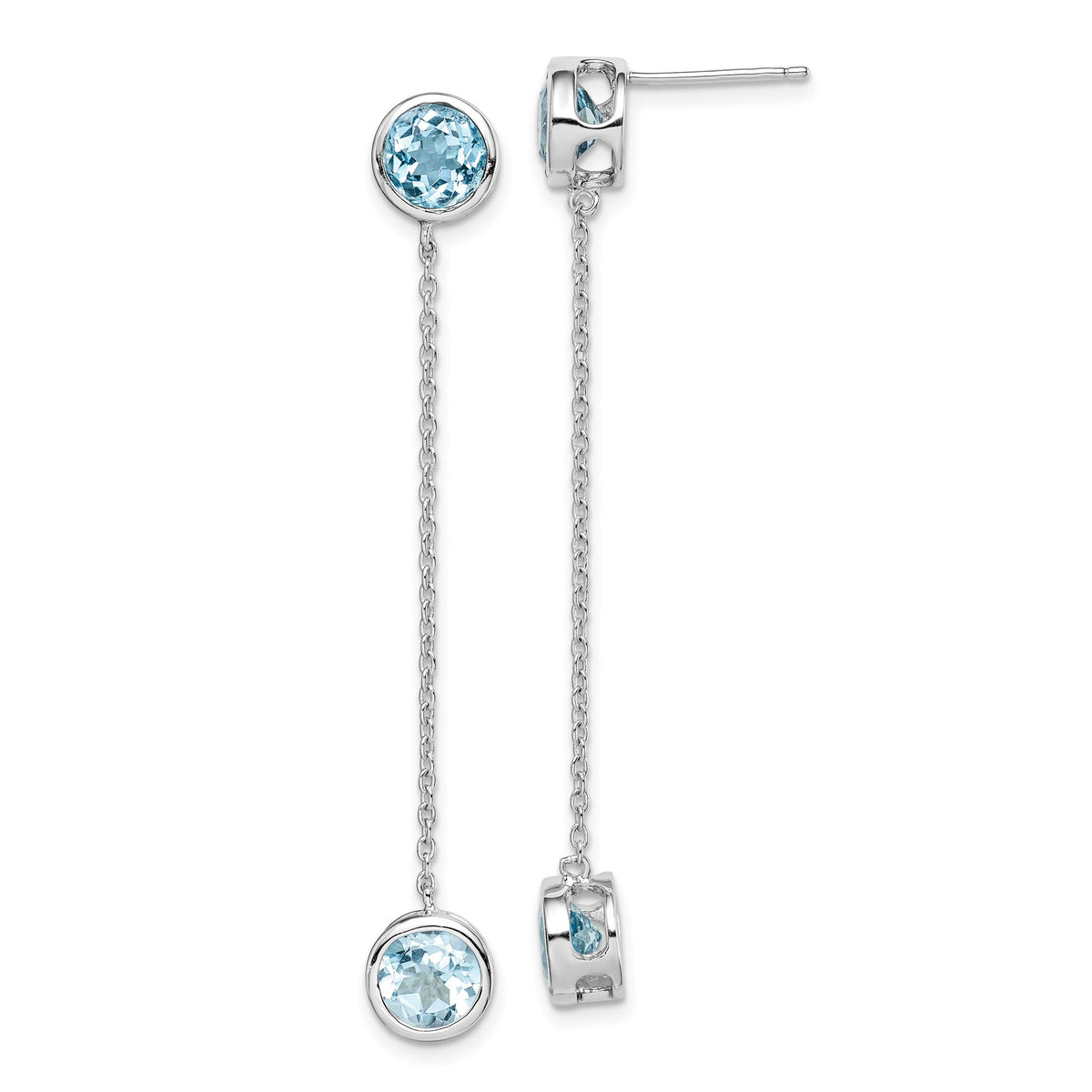 Blue Topaz Chain Stud Dangle Earrings in Sterling Silver, 6mm - Sophia Jewelers Main image