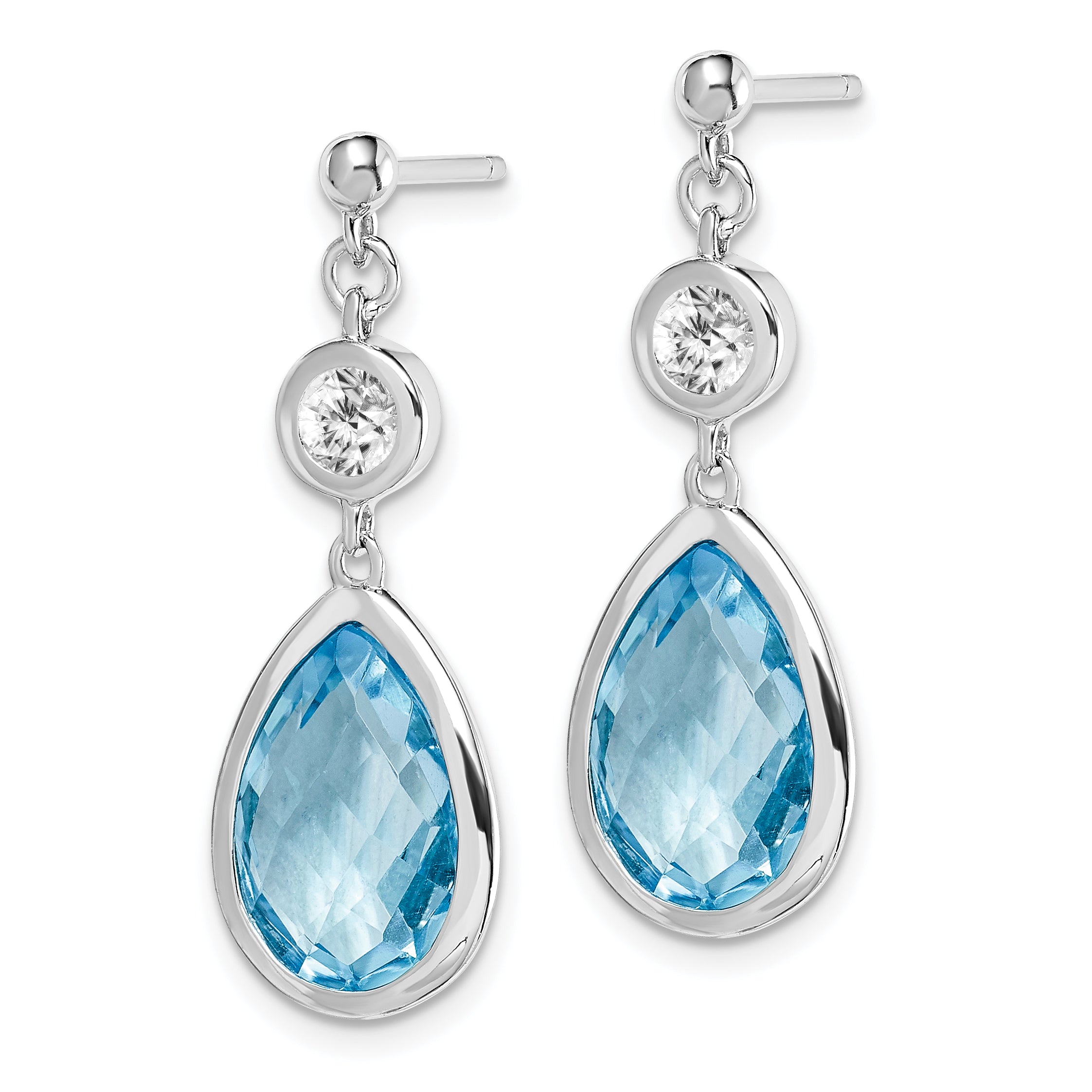 Sterling Silver Rhodium-plated White and Blue Topaz Post Dangle Earrings Secondary image
