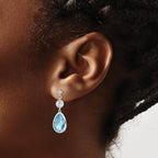 White & Blue Topaz Stud Dangle Earrings in Sterling Silver, 12x8mm - Sophia Jewelers