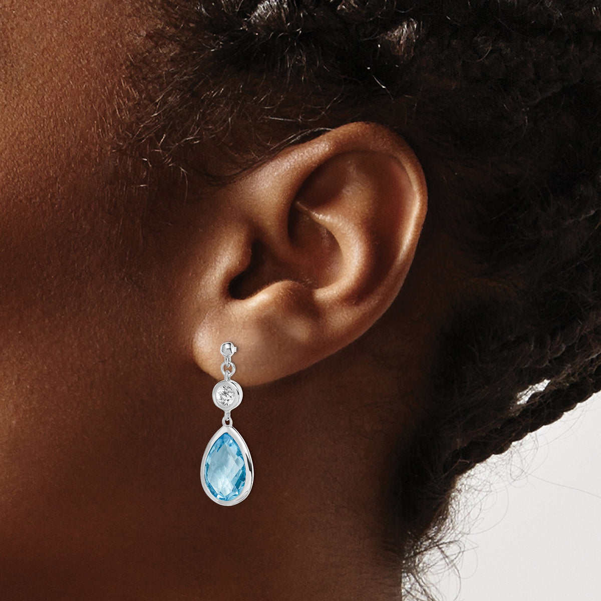 White & Blue Topaz Stud Dangle Earrings in Sterling Silver, 12x8mm - Sophia Jewelers