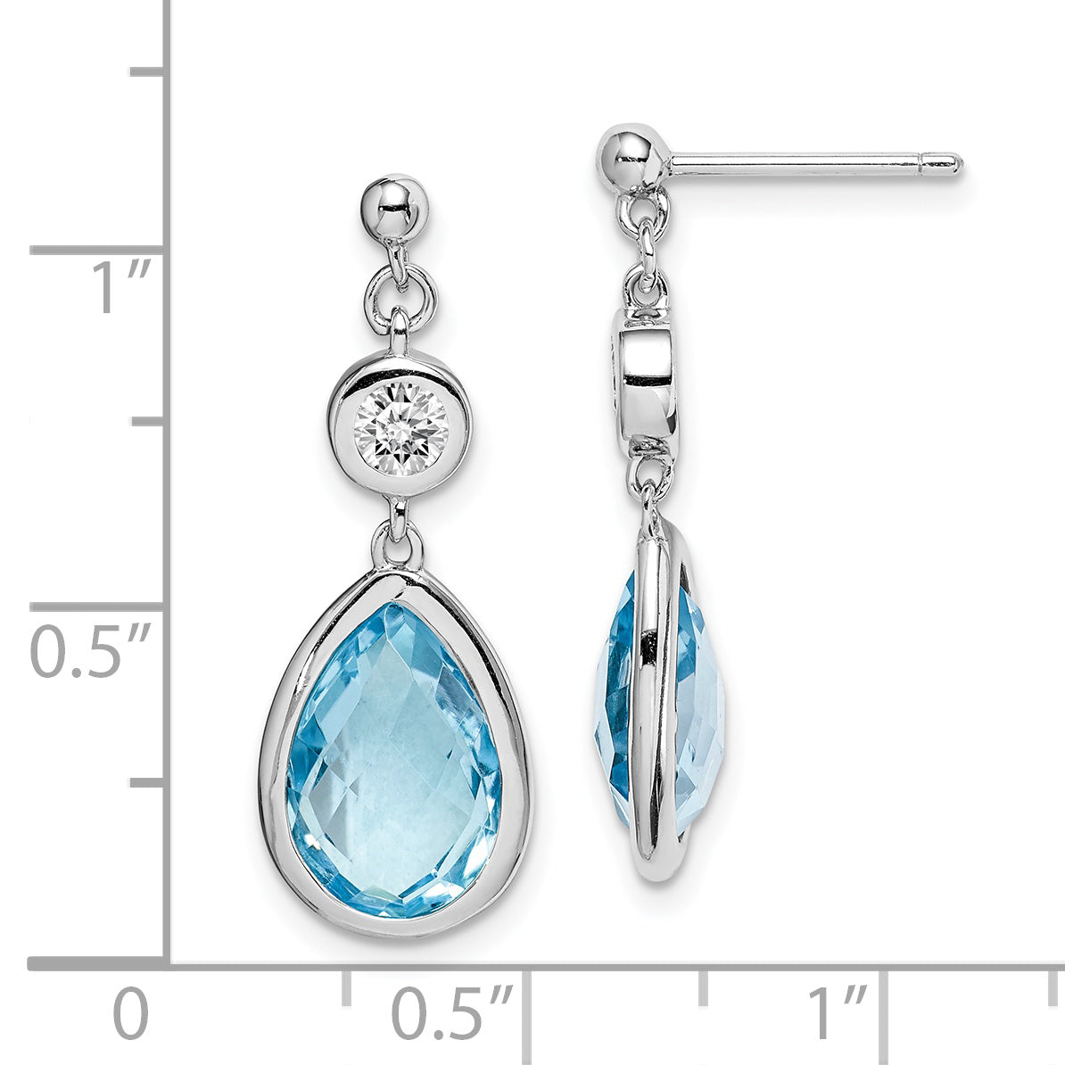 Sterling Silver Rhodium-plated White and Blue Topaz Post Dangle Earrings