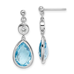 Sterling Silver Rhodium-plated White and Blue Topaz Post Dangle Earrings