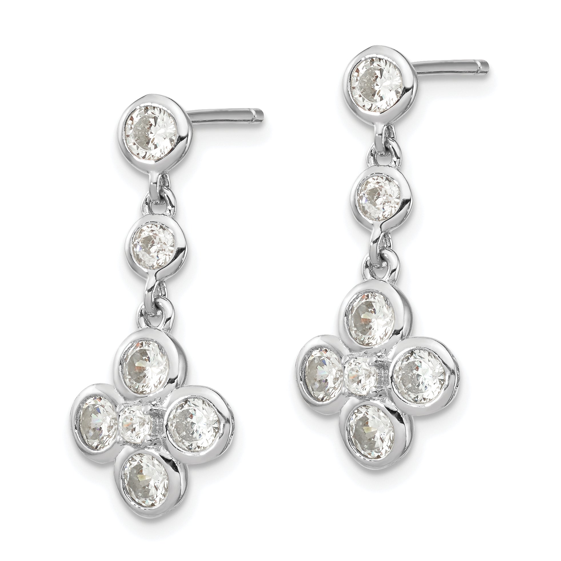 Sterling Silver Rhodium-plated Polished CZ Post Dangle Earrings