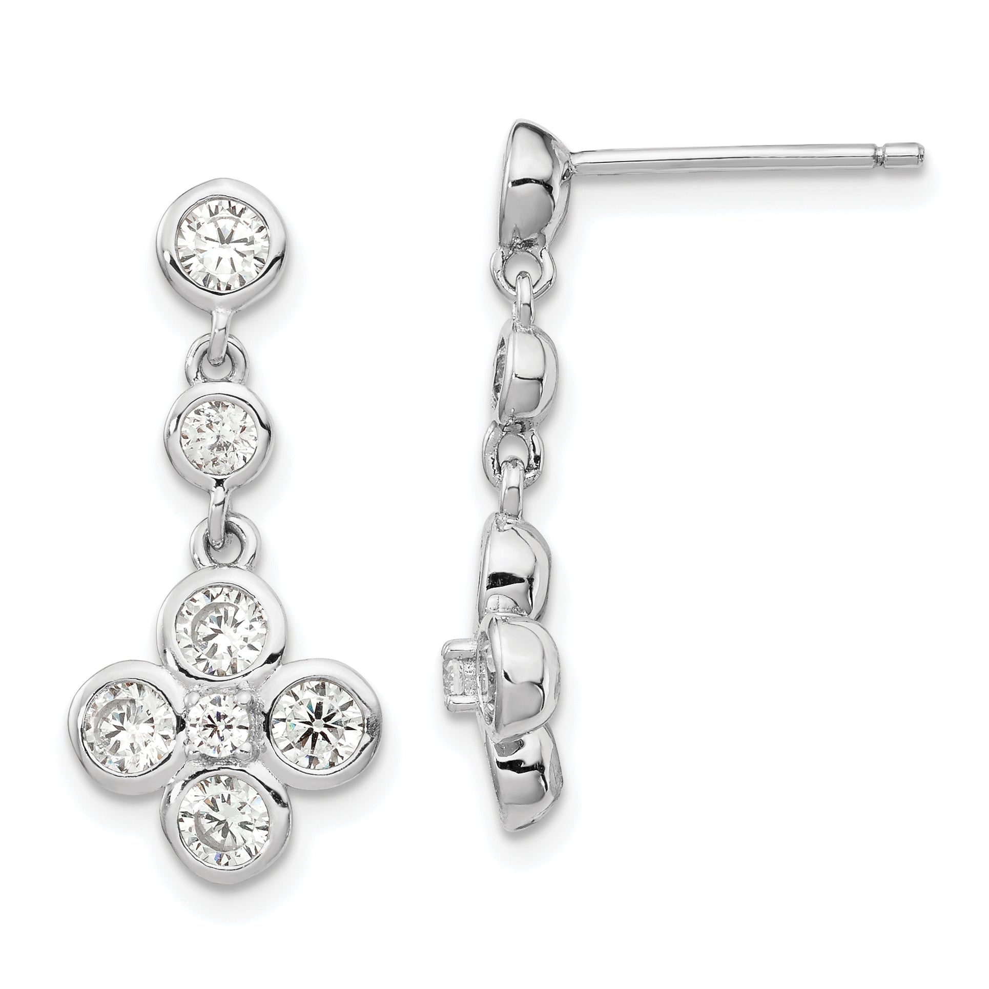 Sterling Silver Rhodium-plated Polished CZ Post Dangle Earrings