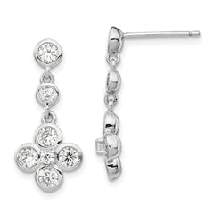 Sterling Silver Rhodium-plated Polished CZ Post Dangle Earrings