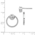 Sterling Silver RH-plated CZ Circle Dangle Jackets with CZ Post Earrings