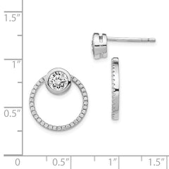 Sterling Silver RH-plated CZ Circle Dangle Jackets with CZ Post Earrings