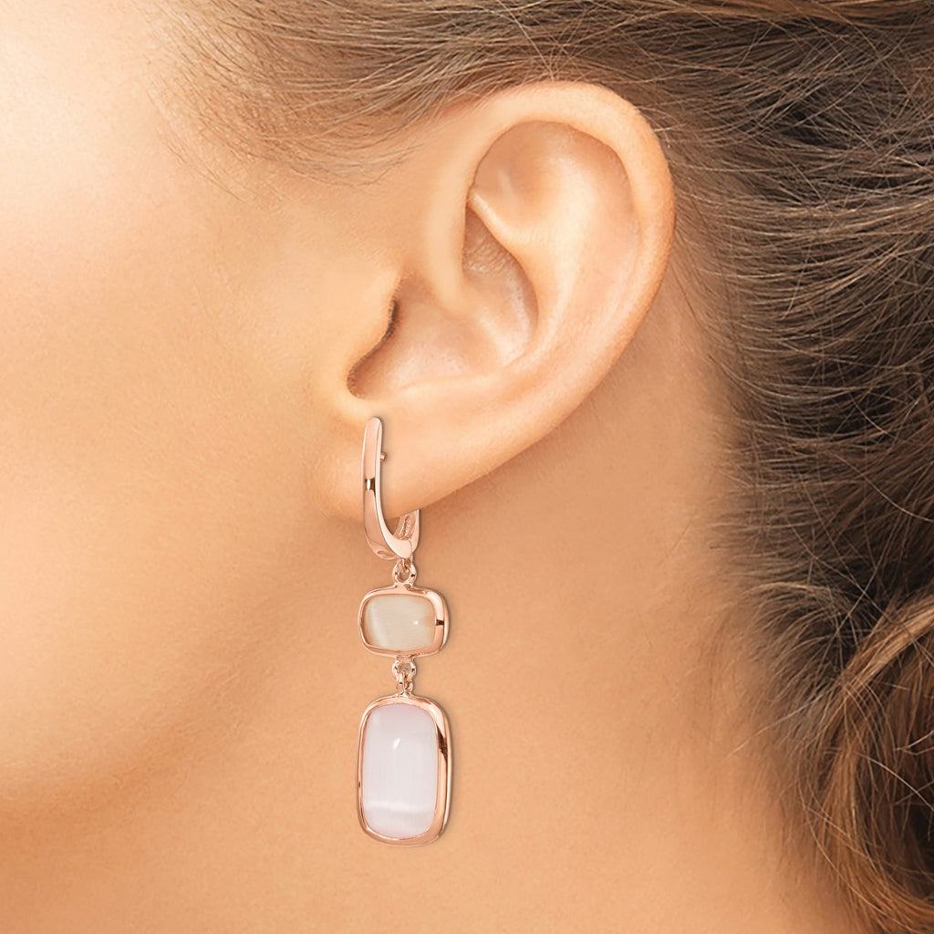 Lab-Created Cat's Eye Dangle Earrings in Rose-Tone Sterling Silver - Sophia Jewelers
