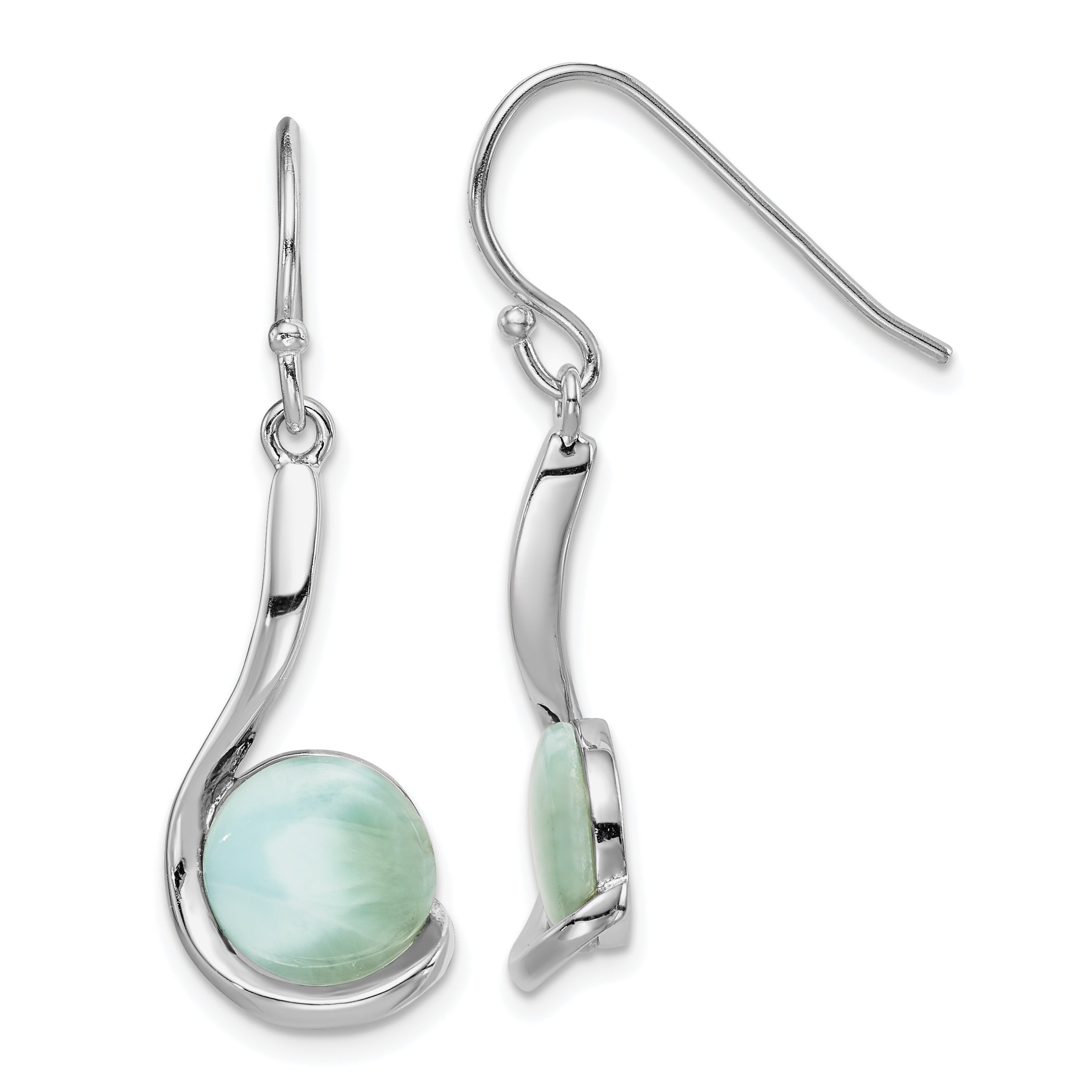 Sterling Silver Rhodium-plated Larimar Swirl Dangle Earrings