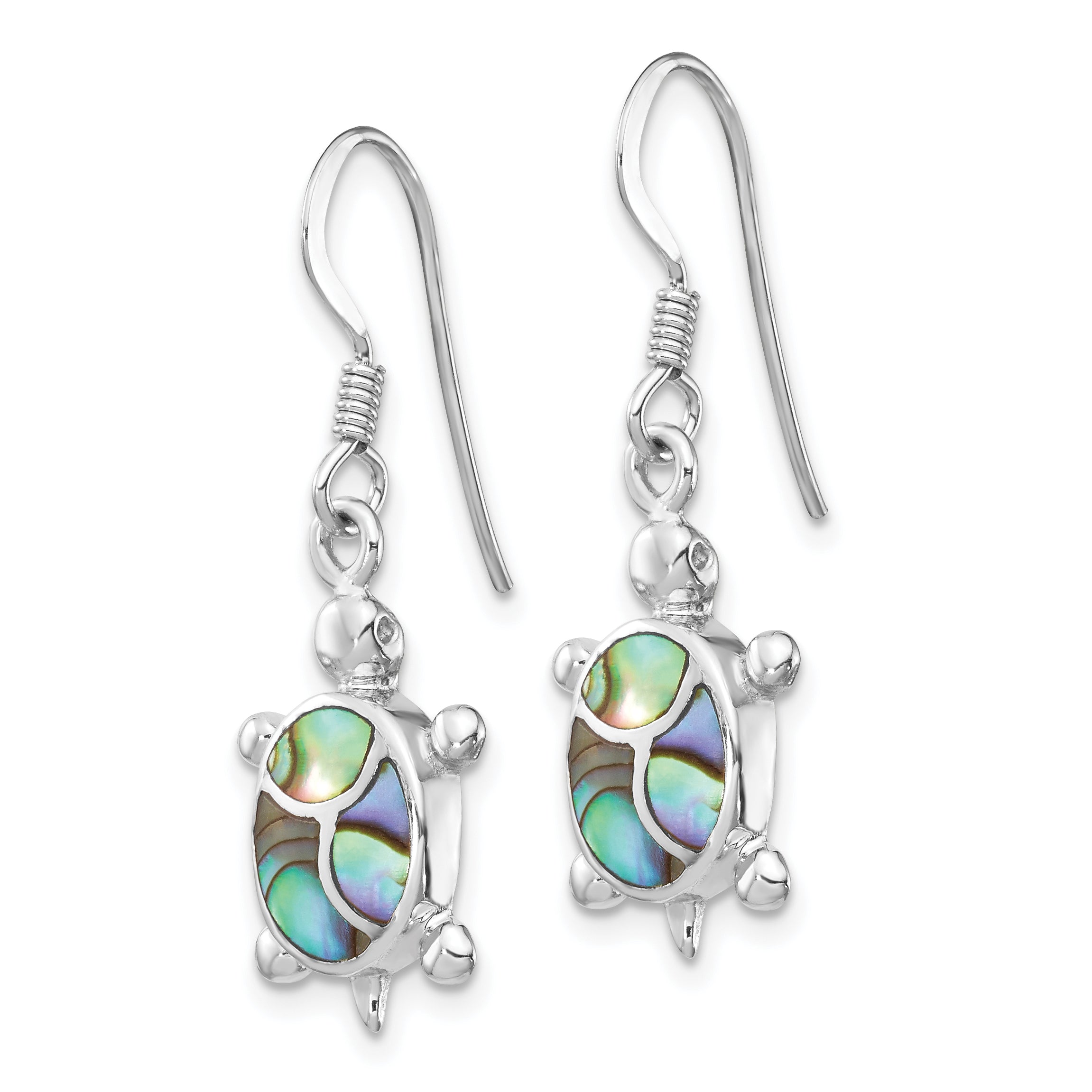 Sterling Silver Rhodium-plated Abalone Turtle Dangle Earrings Secondary image