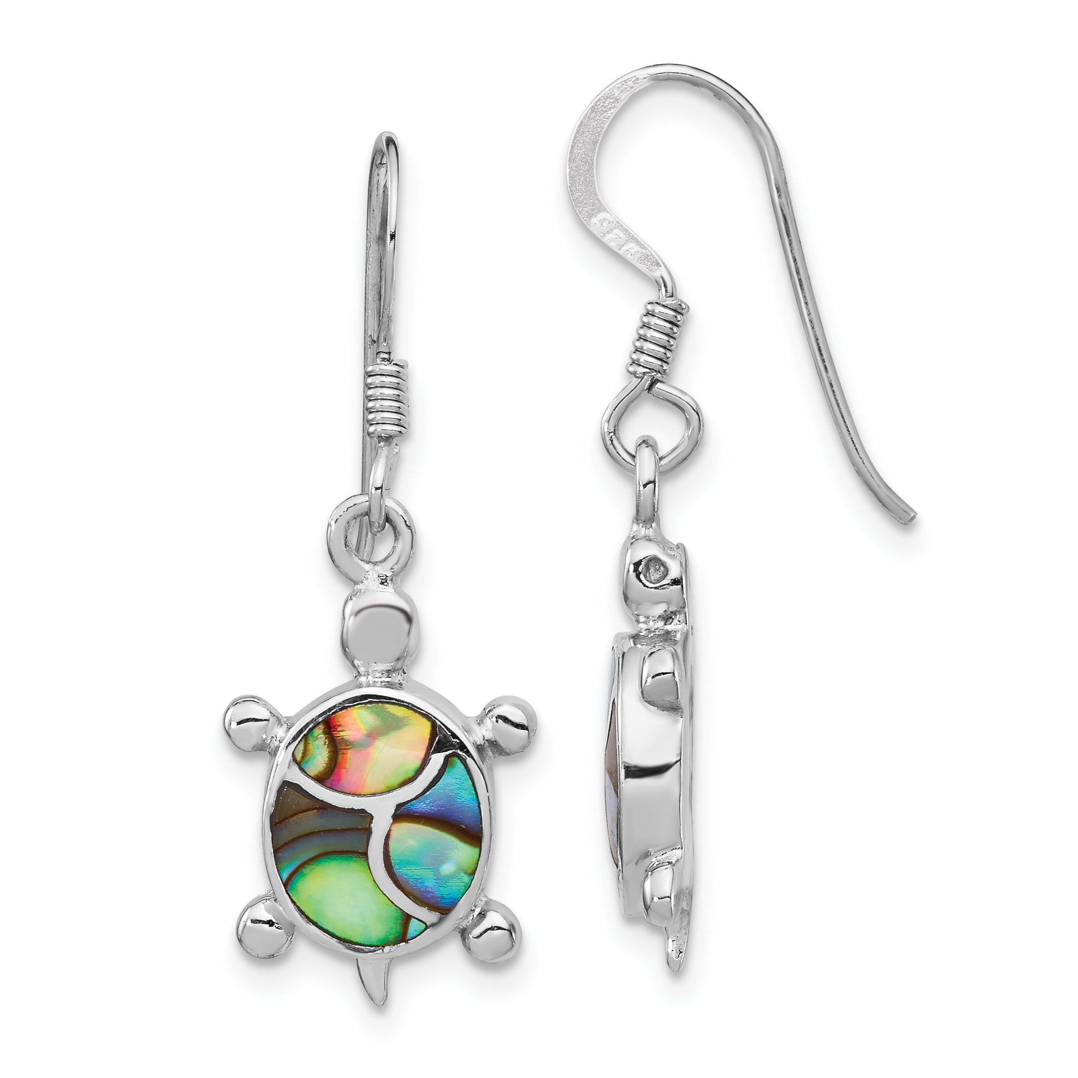 Sterling Silver Rhodium-plated Abalone Turtle Dangle Earrings Main image