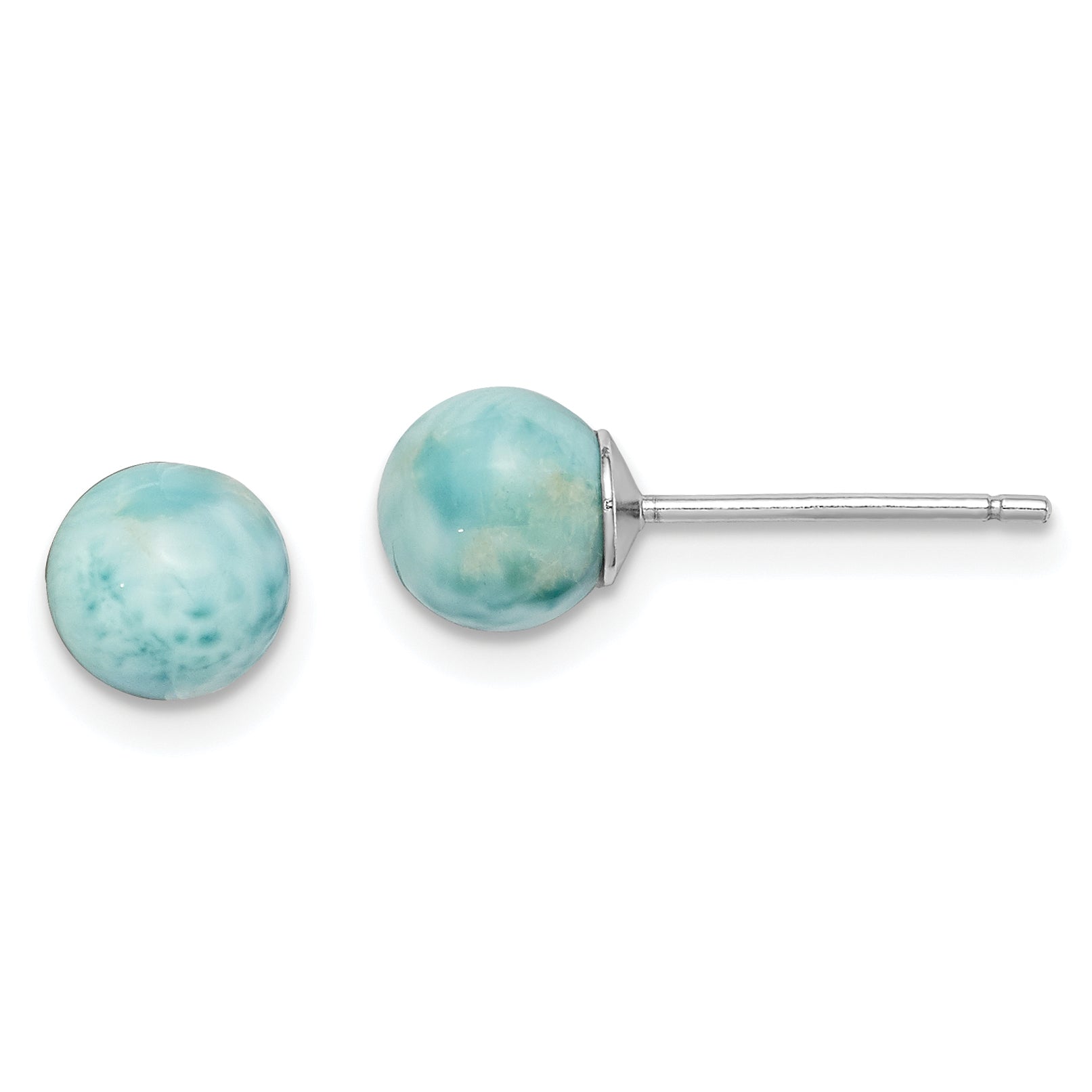 Sterling Silver Rhodium-plated Polished 6mm Round Larimar Post Earrings Main image