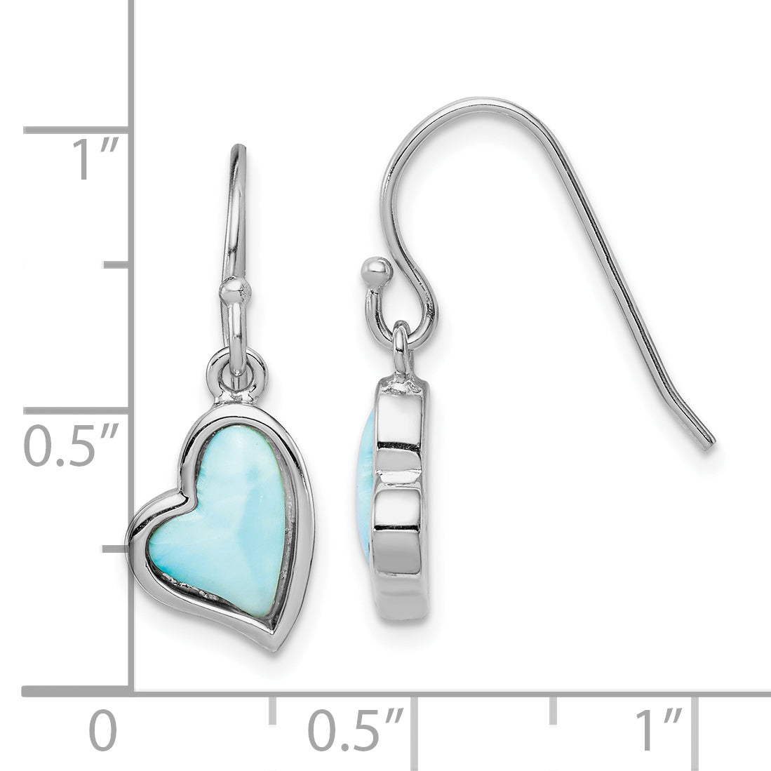 Sterling Silver Rhodium-plated Light Blue Larimar Heart Dangle Earrings
