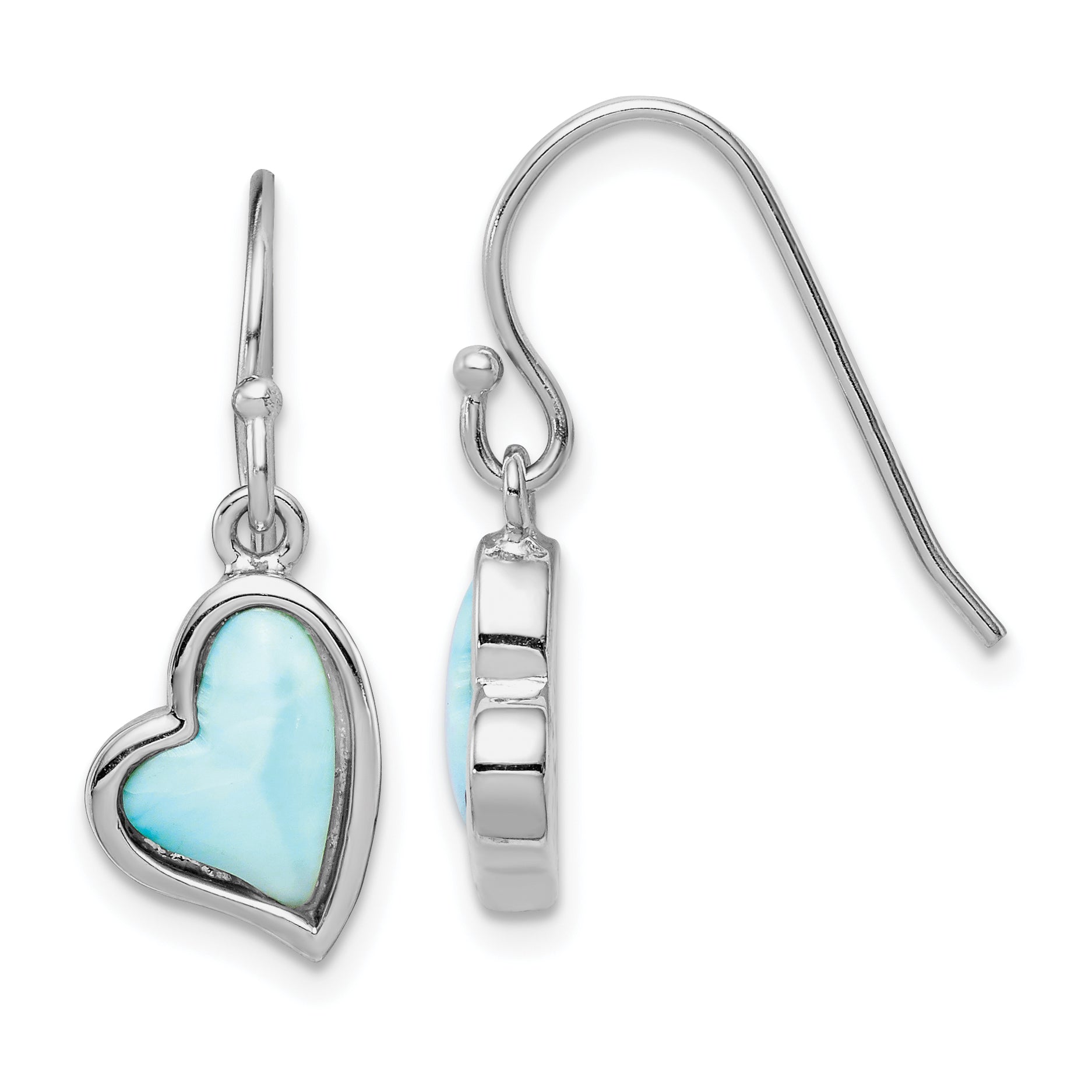 Sterling Silver Rhodium-plated Light Blue Larimar Heart Dangle Earrings Main image