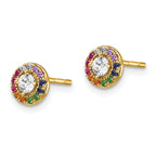Prizma Sterling Silver Gold-tone 14K Flash Gold-plated Colorful and White CZ Circle Post Earrings