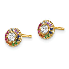 Prizma Sterling Silver Gold-tone 14K Flash Gold-plated Colorful and White CZ Circle Post Earrings