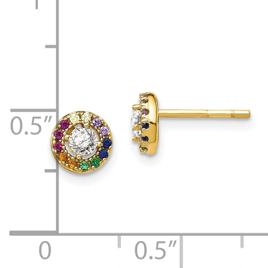 Prizma Sterling Silver Gold-tone 14K Flash Gold-plated Colorful and White CZ Circle Post Earrings