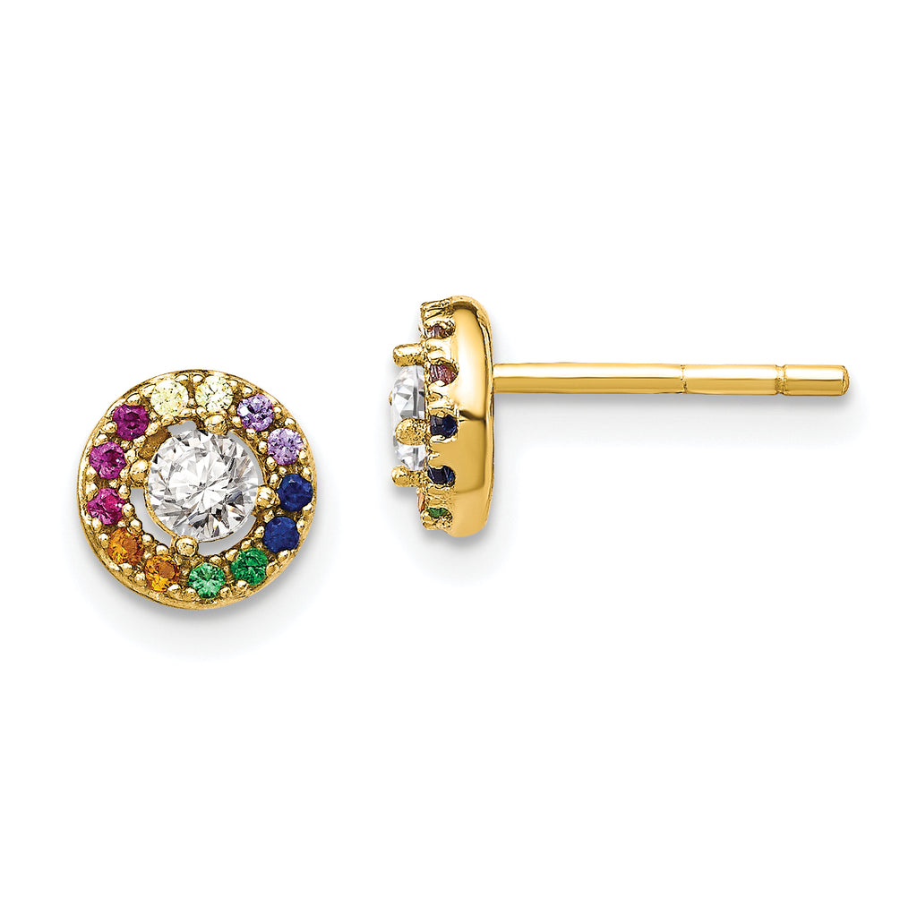 Prizma Sterling Silver Gold-tone 14K Flash Gold-plated Colorful and White CZ Circle Post Earrings