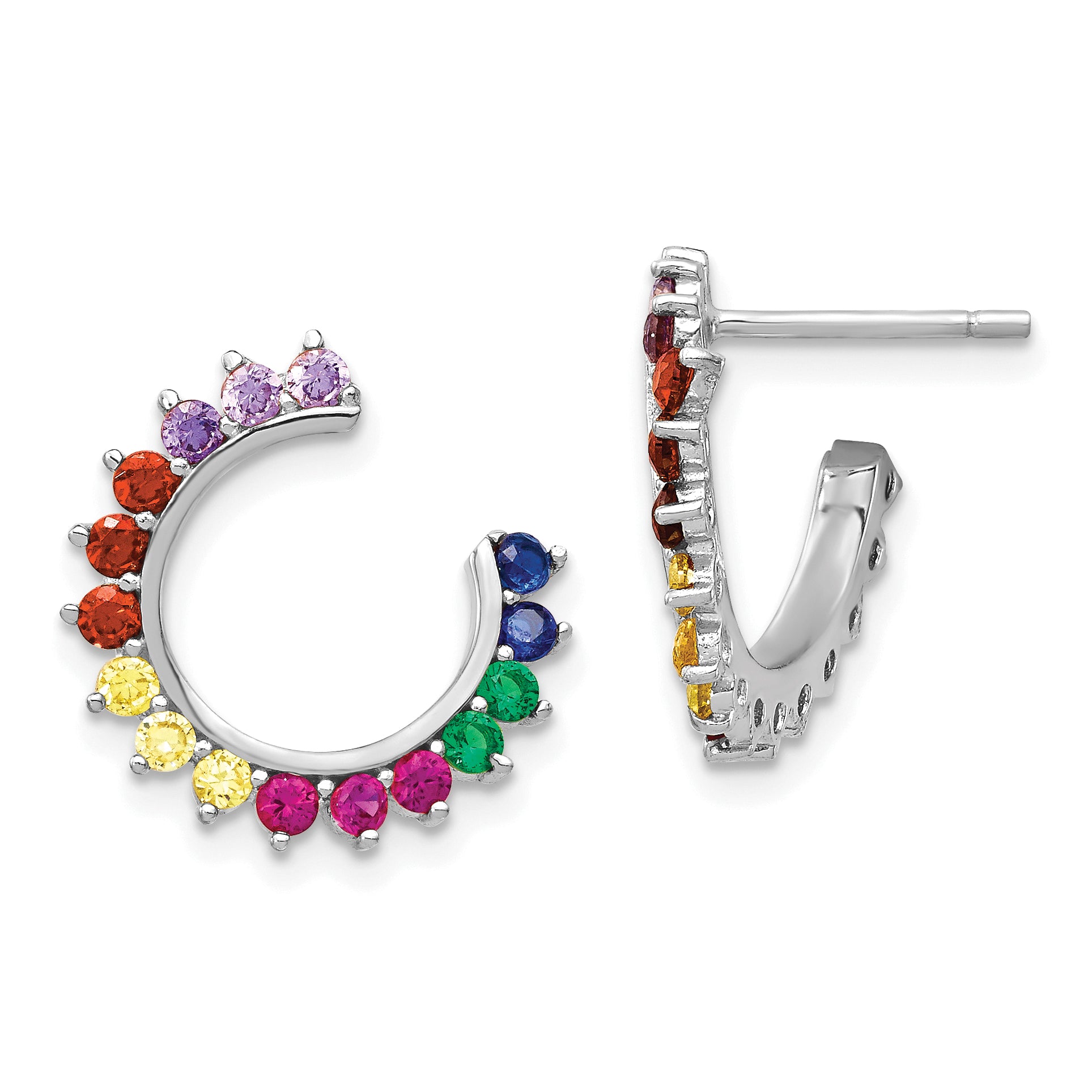 Prizma Sterling Silver Rhodium-plated Colorful CZ Open Hoop Post Earrings Main image