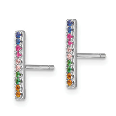 Prizma Sterling Silver Rhodium-plated Colorful CZ Bar Post Earrings