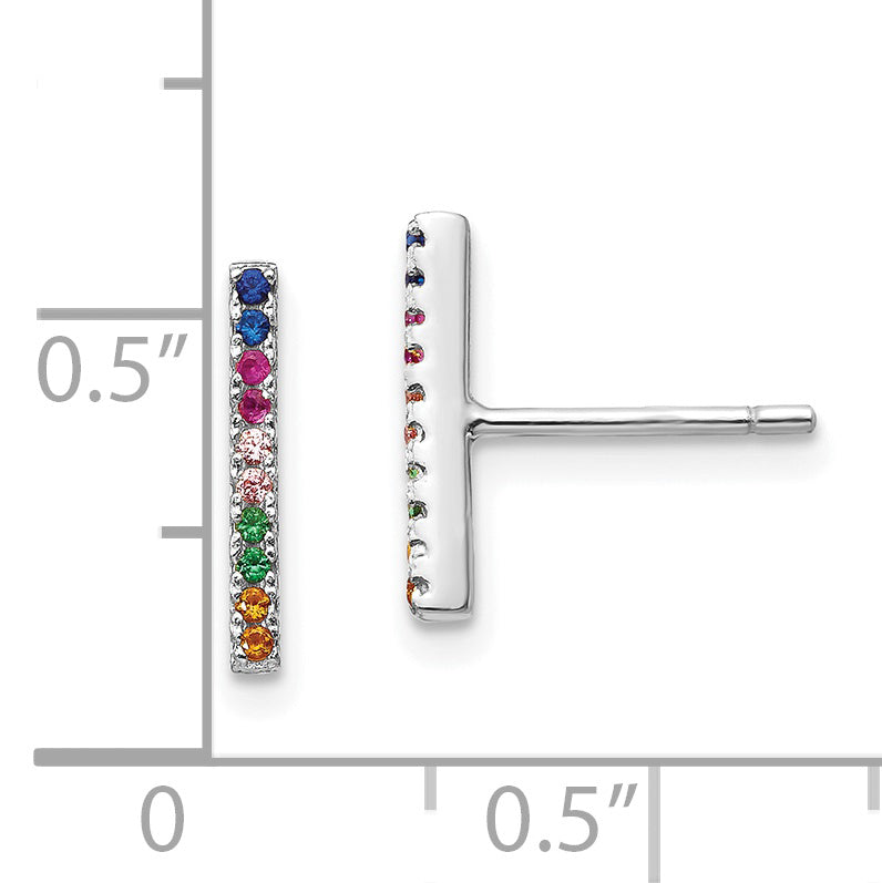 Prizma Sterling Silver Rhodium-plated Colorful CZ Bar Post Earrings