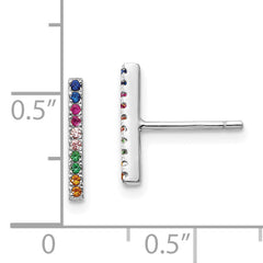 Prizma Sterling Silver Rhodium-plated Colorful CZ Bar Post Earrings