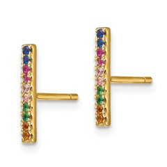 Prizma Sterling Silver Gold-tone 14K Flash Gold-plated Colorful CZ Bar Post Earrings