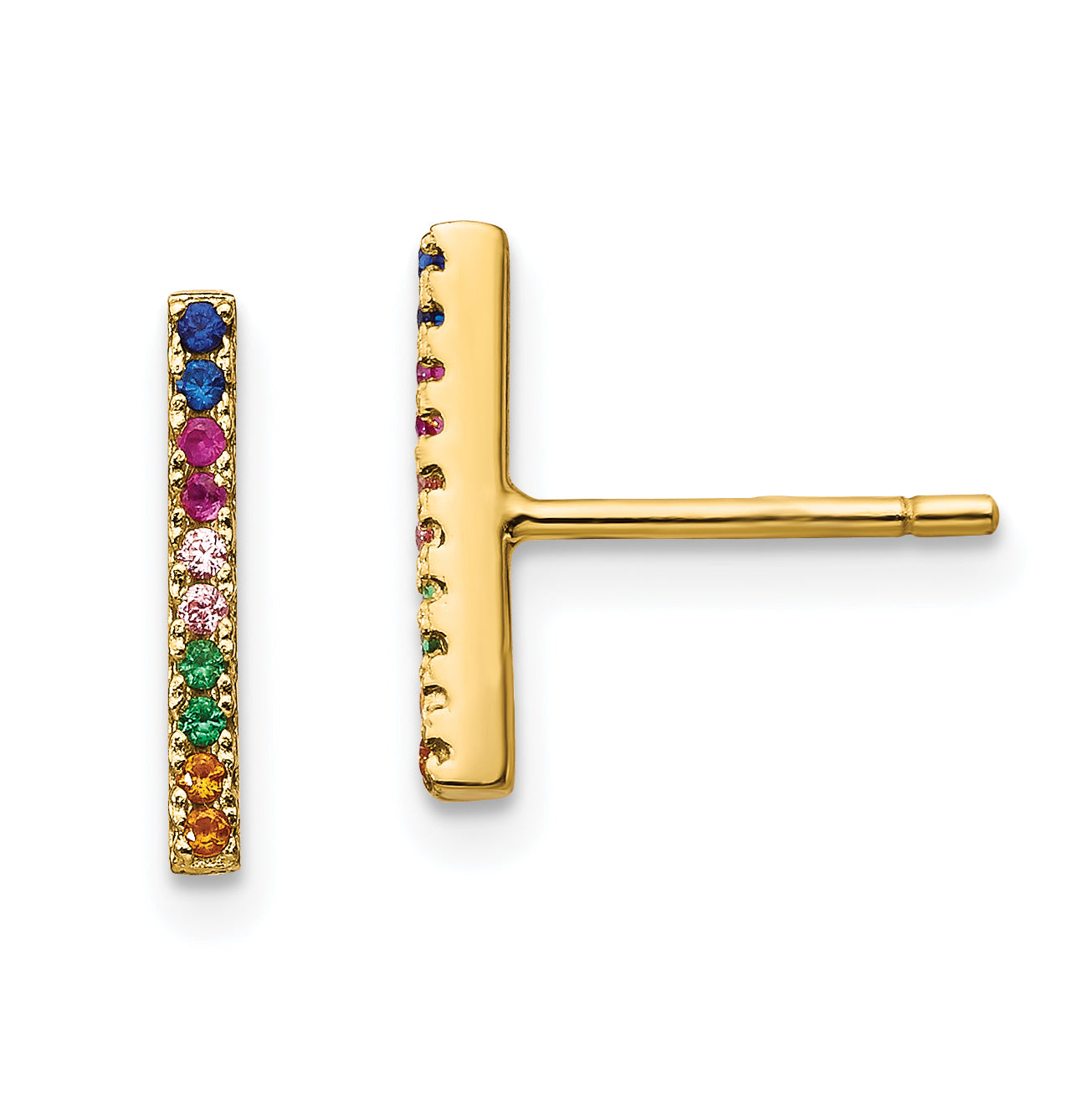 Prizma Sterling Silver Gold-tone 14K Flash Gold-plated Colorful CZ Bar Post Earrings