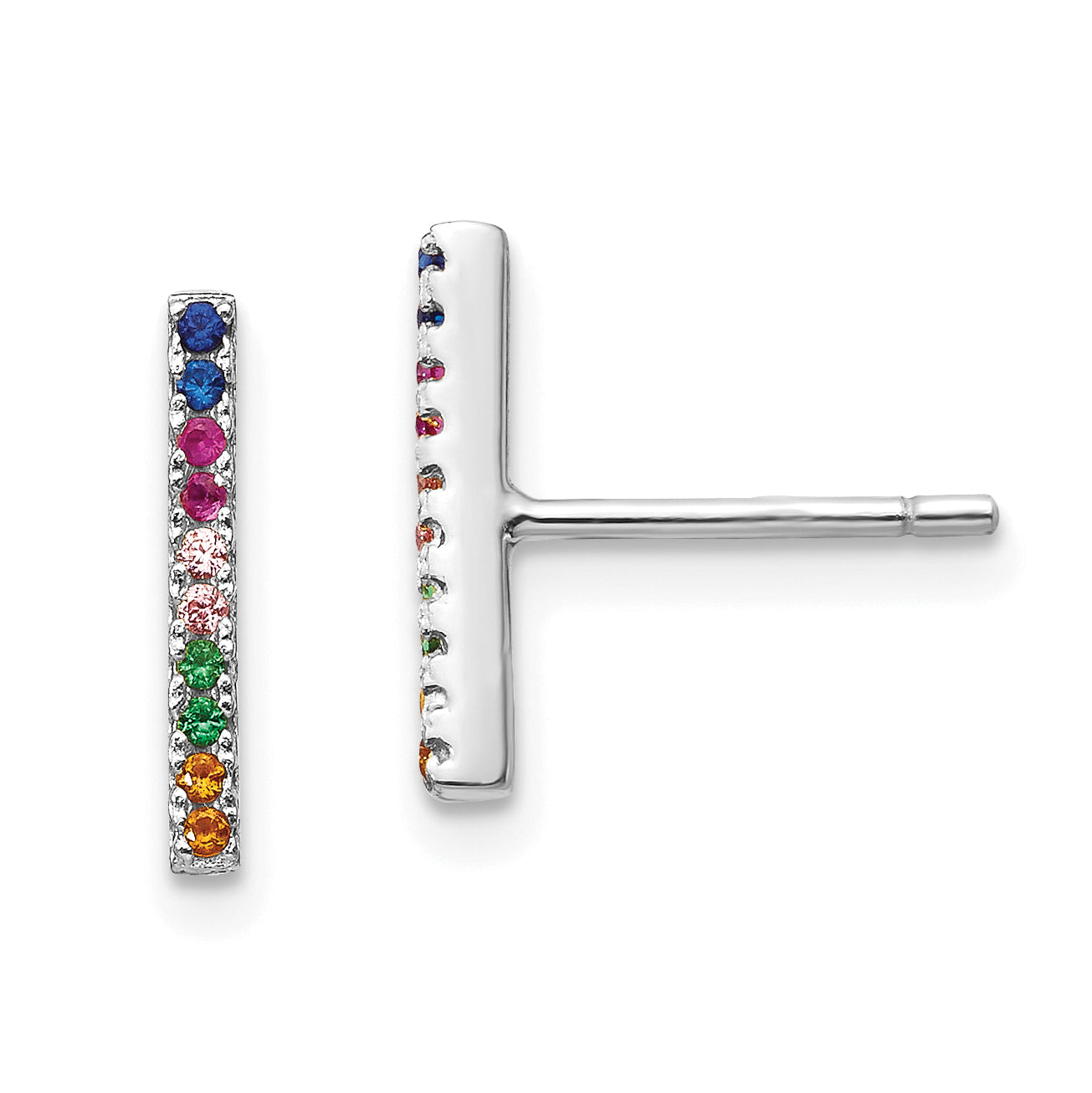 Prizma Sterling Silver Rhodium-plated Colorful CZ Bar Post Earrings Main image