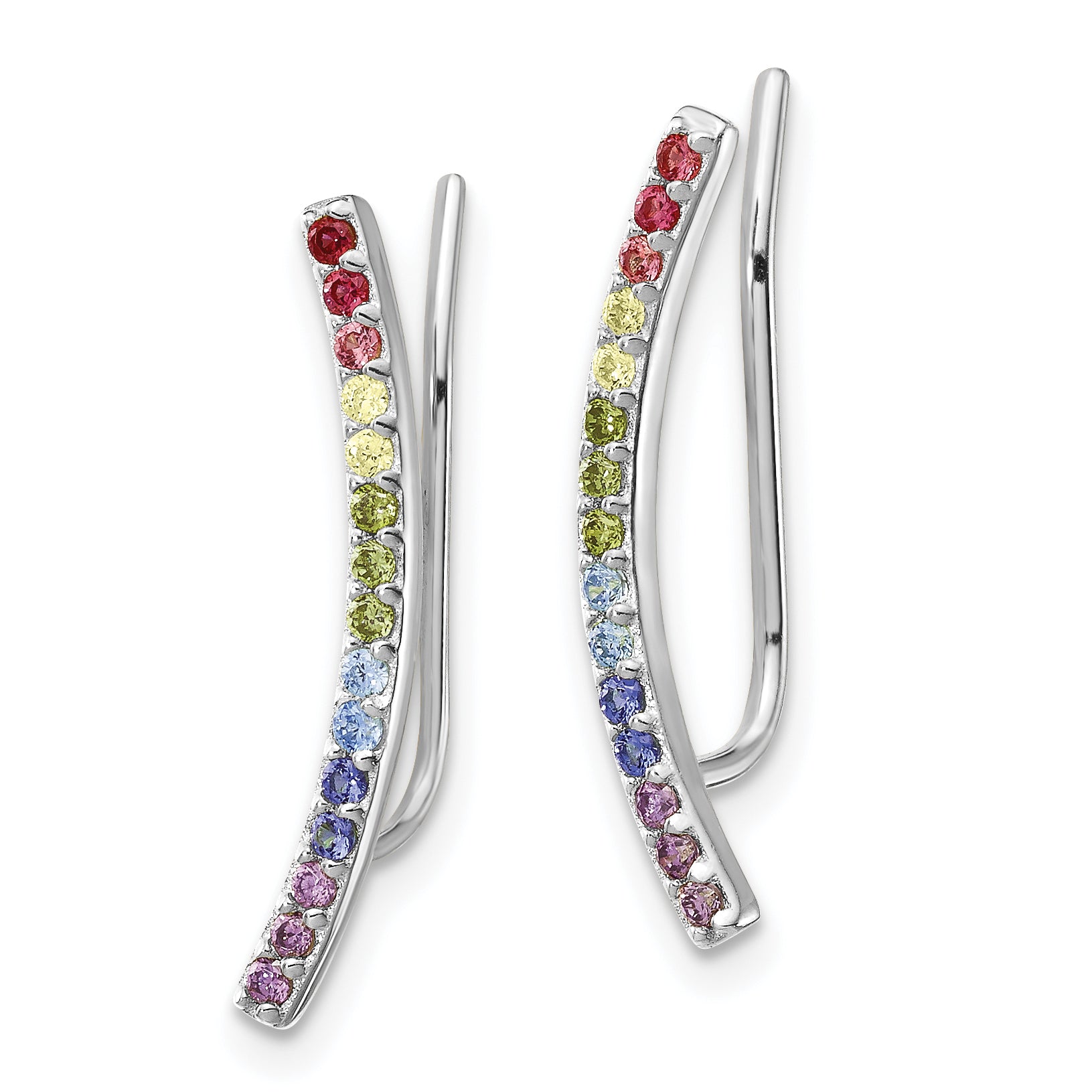 Prizma Sterling Silver Rhodium-plated Colorful CZ Ear Climbers Secondary image