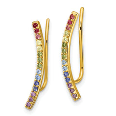 Prizma Sterling Silver Gold-tone 14K Flash Gold-plated Colorful CZ Ear Climbers