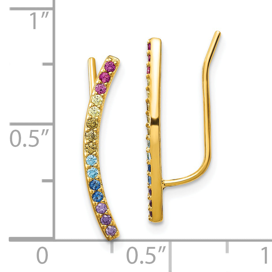 Prizma Sterling Silver Gold-tone 14K Flash Gold-plated Colorful CZ Ear Climbers