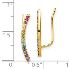 Prizma Sterling Silver Gold-tone 14K Flash Gold-plated Colorful CZ Ear Climbers