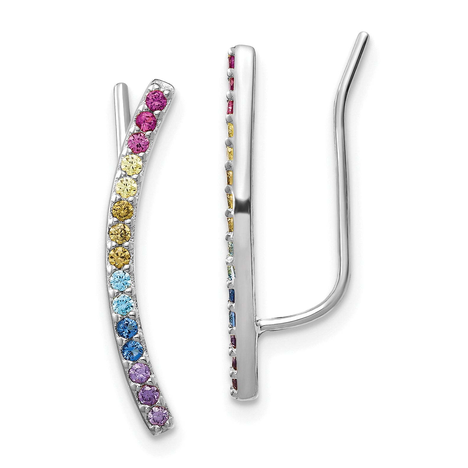Prizma Sterling Silver Rhodium-plated Colorful CZ Ear Climbers Main image