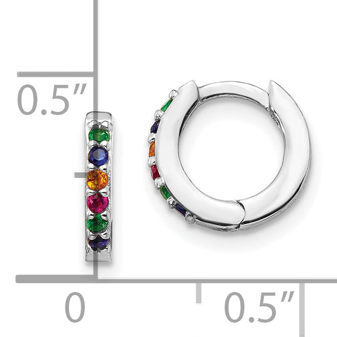 Prizma Sterling Silver Rhodium-plated Colorful CZ Small Hinged Hoop Earrings