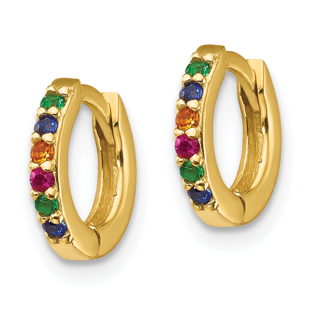 Prizma Sterling Silver Gold-tone 14K Flash Gold-plated Colorful CZ Small Hinged Hoop Earrings Secondary image