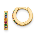 Prizma Sterling Silver Gold-tone 14K Flash Gold-plated Colorful CZ Small Hinged Hoop Earrings