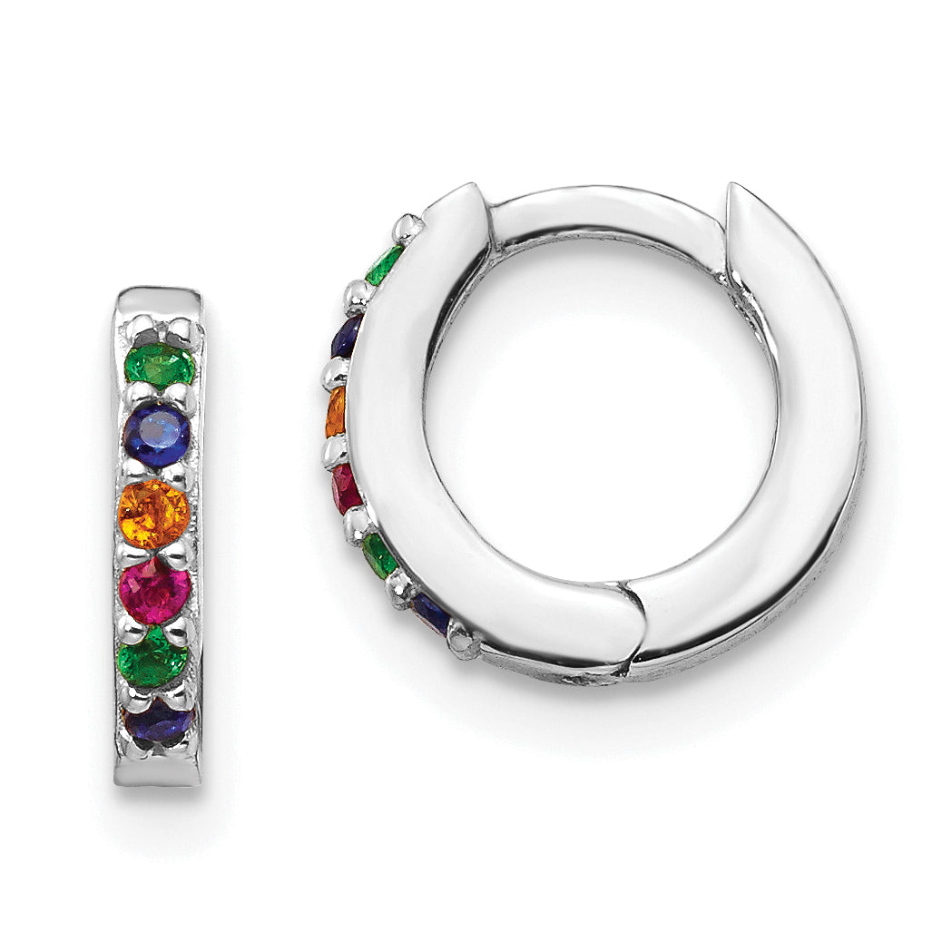 Prizma Sterling Silver Rhodium-plated Colorful CZ Small Hinged Hoop Earrings Main image
